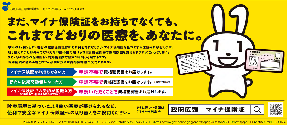 マイナ保険証を持っていない方も、これまでどおりの医療を受けられます