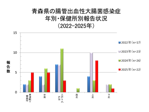 青森県の腸管出血性大腸菌感染症年別・保健所別報告状況