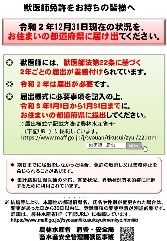 獣医師法22条に基づく届出