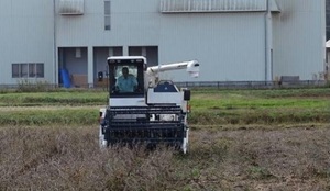 汎用コンバインでの収穫風景